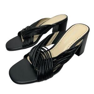 Adrienne Vittadini Sandals Size 7 Black‎ Slip On Open Toe Block Heel Mules